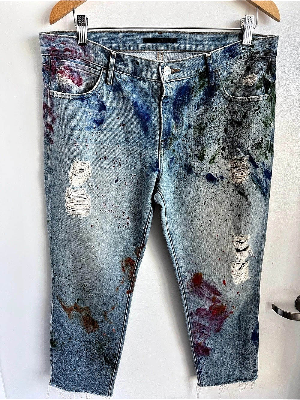 KORAL Barrett Crop Distressed Crop Jeans in Blue Waist 28
